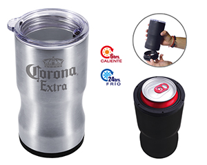 VASO TERMICO Y PORTA LATA DEUX DE ACERO INOXIDABLE