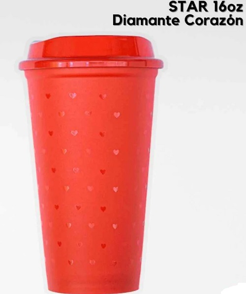 VASO STAR DIAMANTE CORAZON COLOR ROJO 16 ONZ